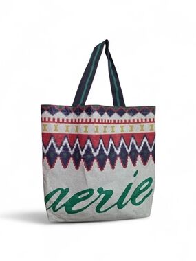 aerie Extra Large Tote with Green Script and Multicolor Aztec Trim